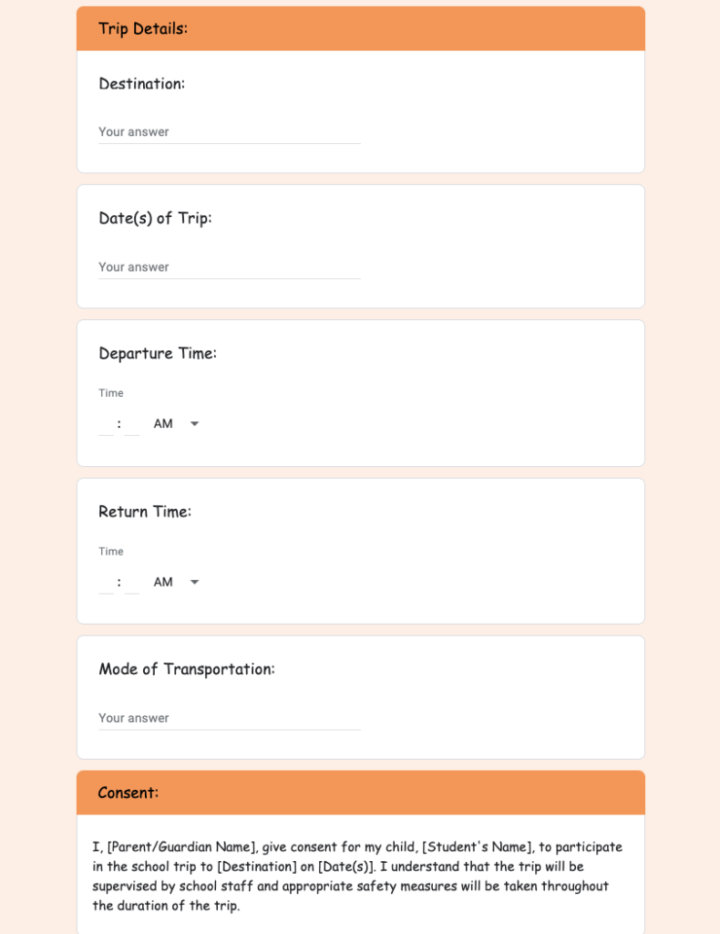 Free School Trip Consent Form Template in Google Forms