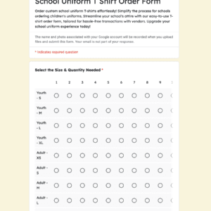 School Uniform T Shirt Order form