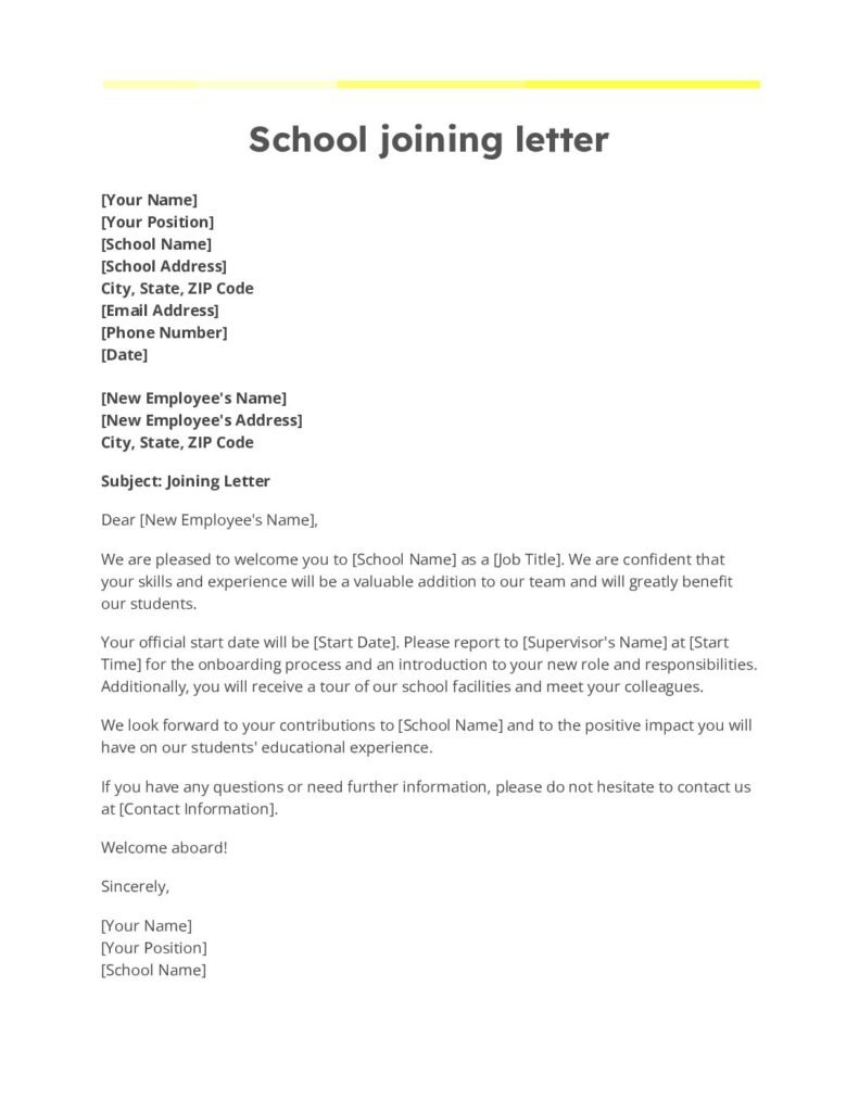 School joining letter