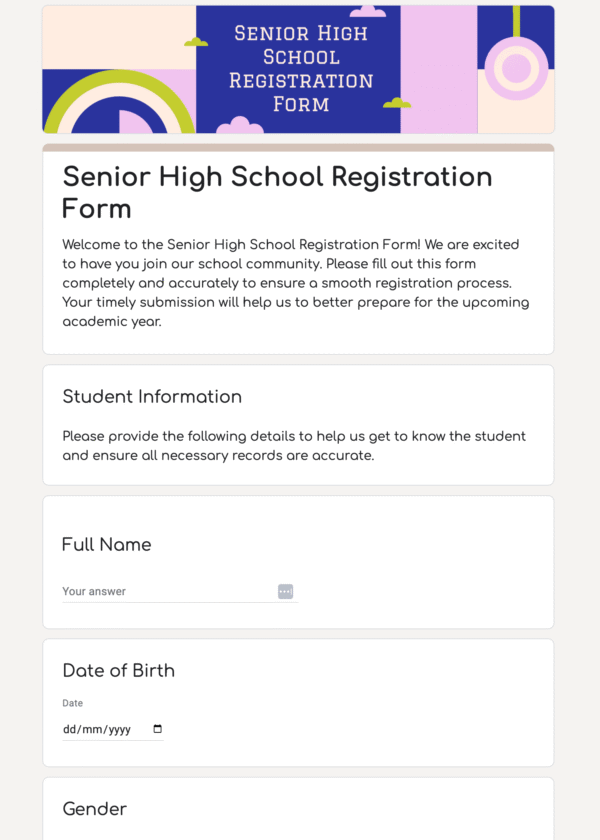 Senior High School Registration Form