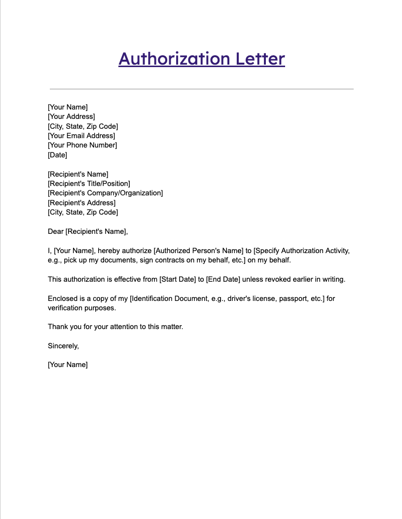 Authorization Letter Format - 36+ Templates in PDF, Word, Google Docs ...