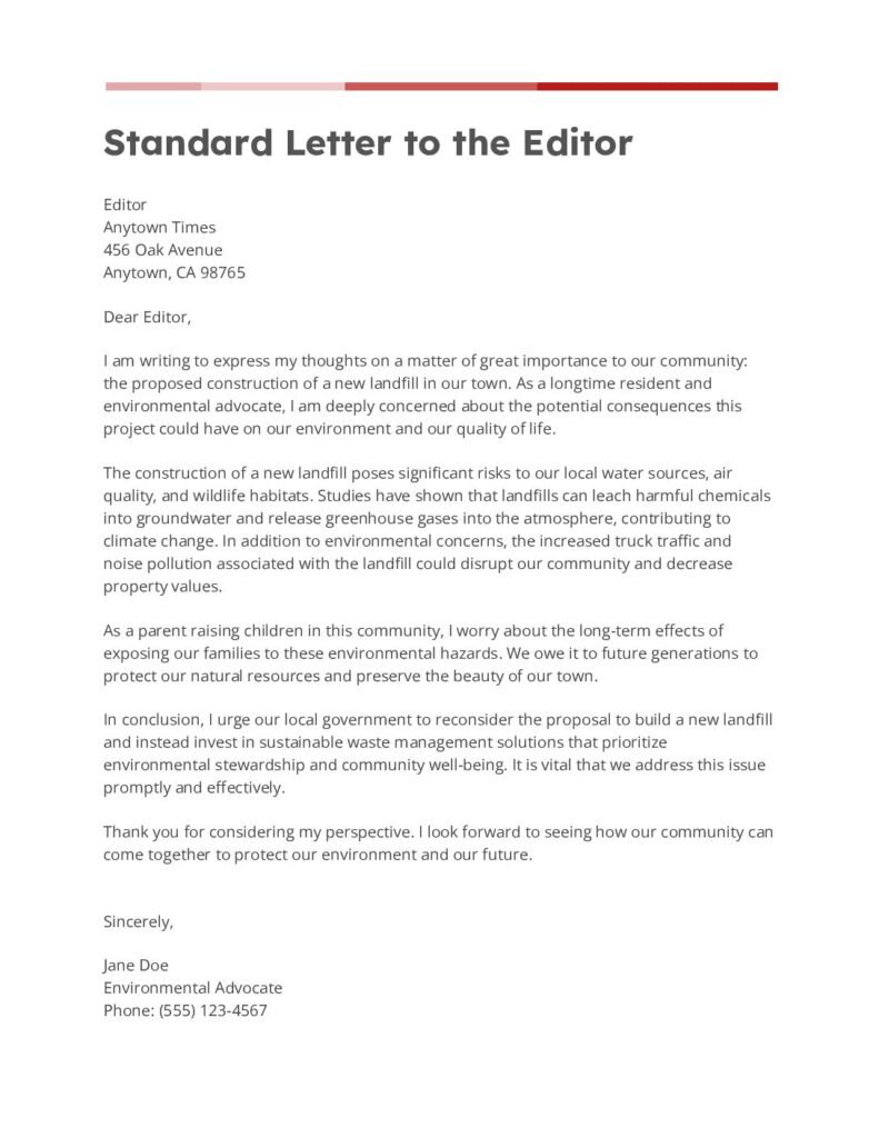 Standard Letter to the Editor