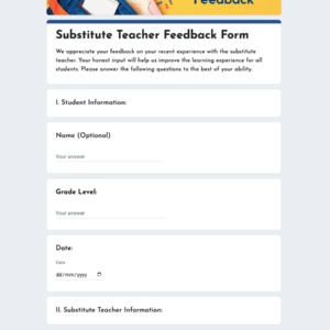 Substitute Teacher Feedback Form