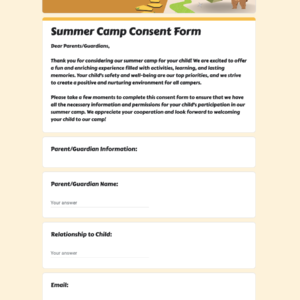 Summer Camp Consent Form