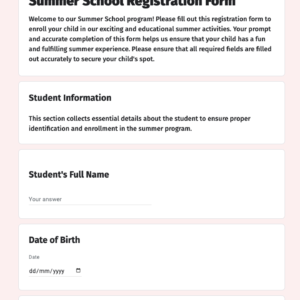 Summer School Registration Form