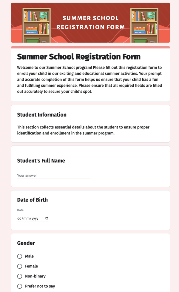 Summer School Registration Form