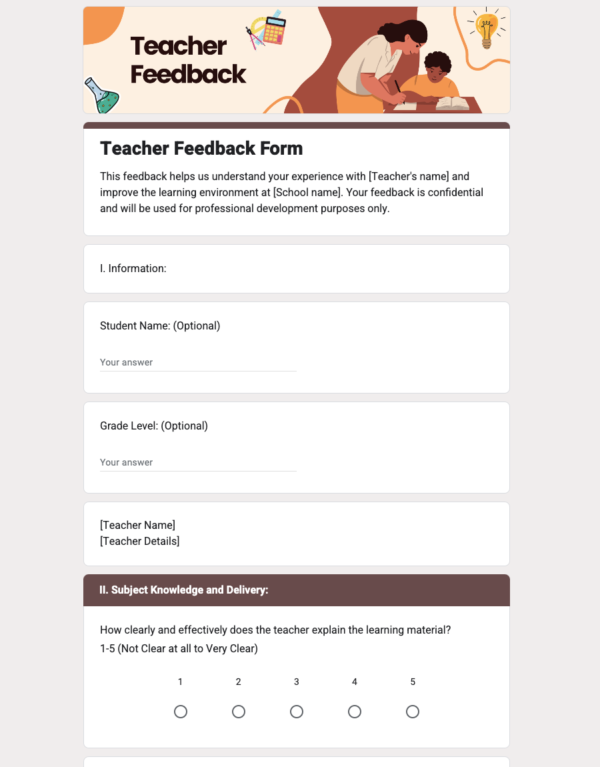 Teacher Feedback Form