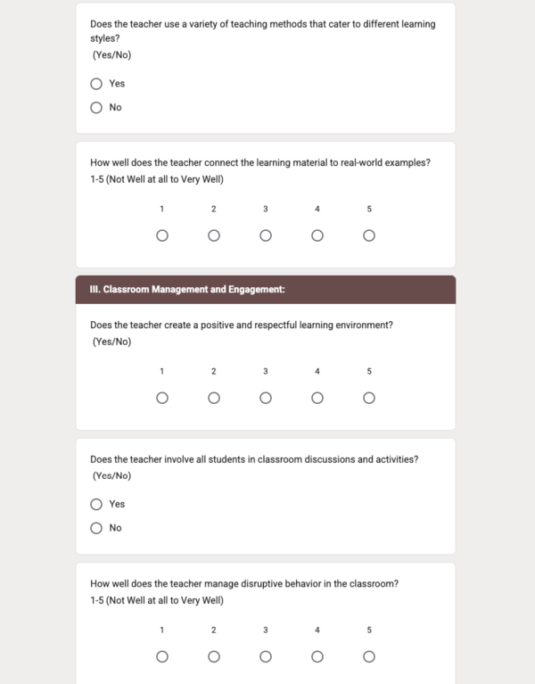 Teacher Feedback Form