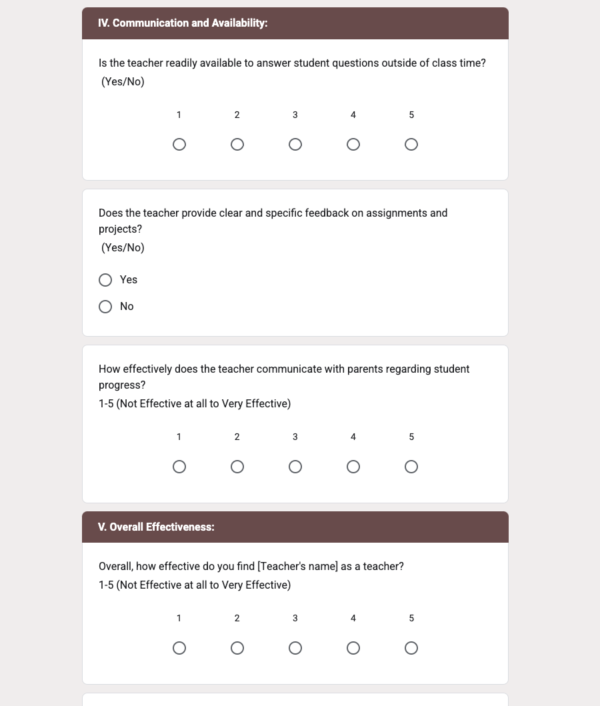 Teacher Feedback Form