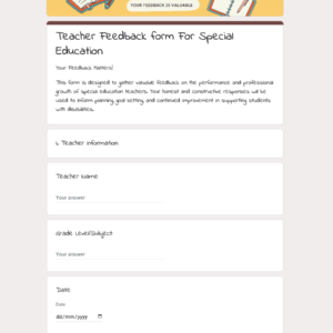 Teacher Feedback form For Special Education