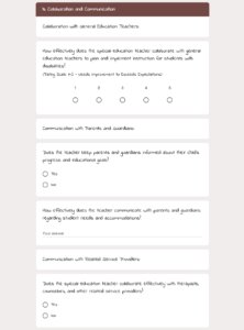 Free Teacher Feedback form For Special Education Template in Google Forms