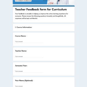 Teacher Feedback form for Curriculum