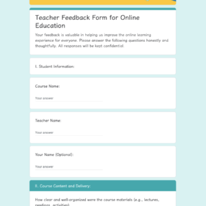 Teacher Feedback form for Online Education