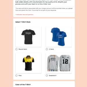 Team T Shirt Order Form