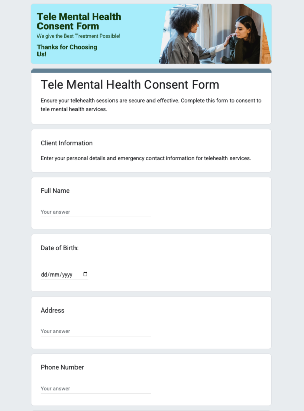 Tele Mental Health Consent Form