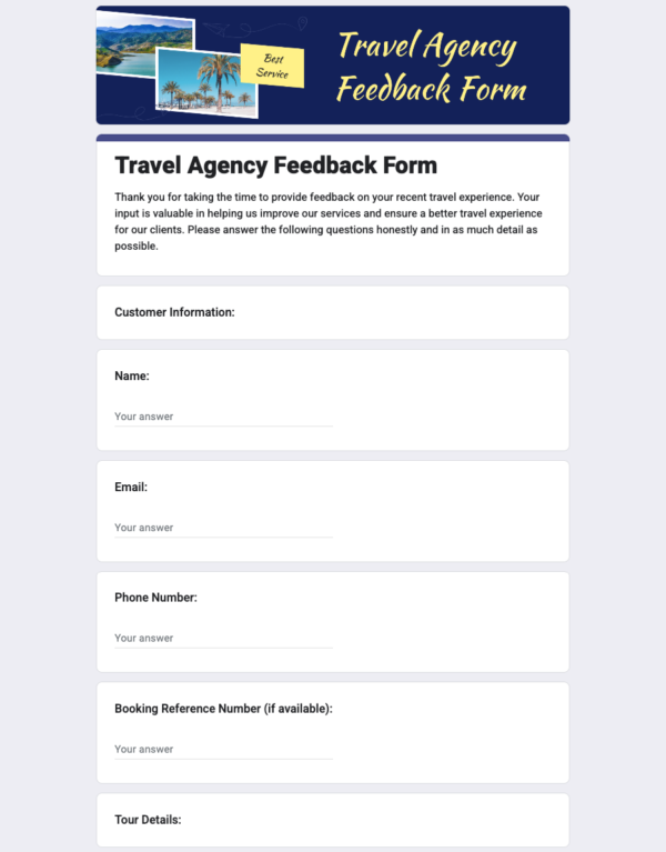 Travel Agency Feedback Form