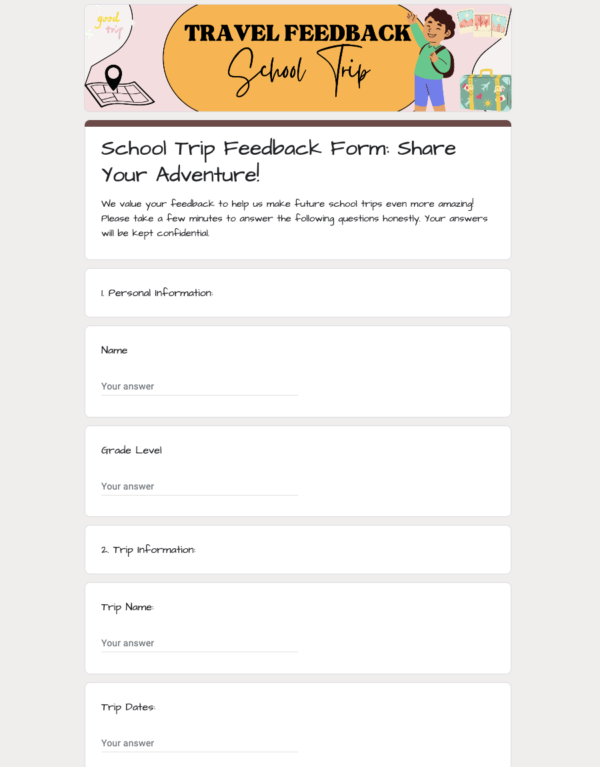 Travel Feedback form for School Trip