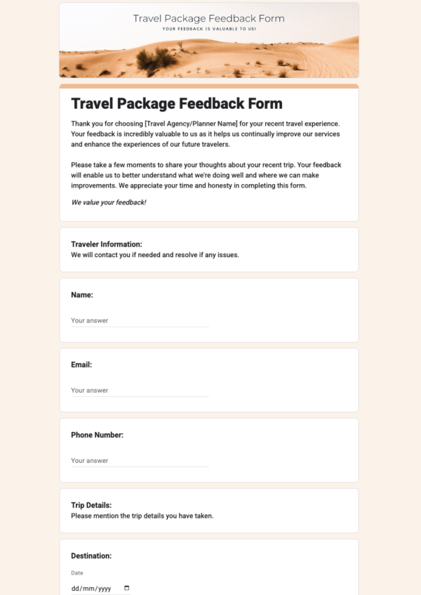 Travel Package Feedback Form