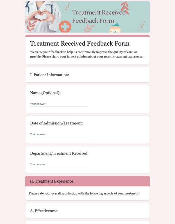 Treatment Received Feedback Form