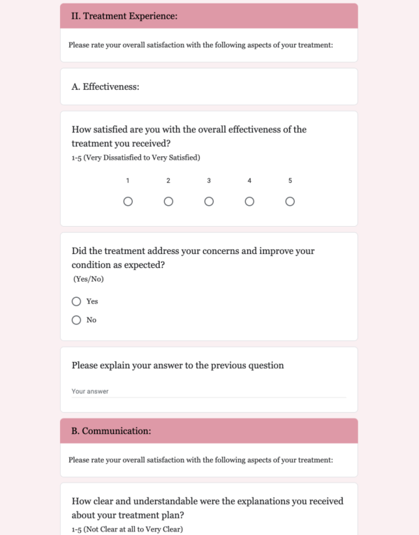 Treatment Received Feedback Form