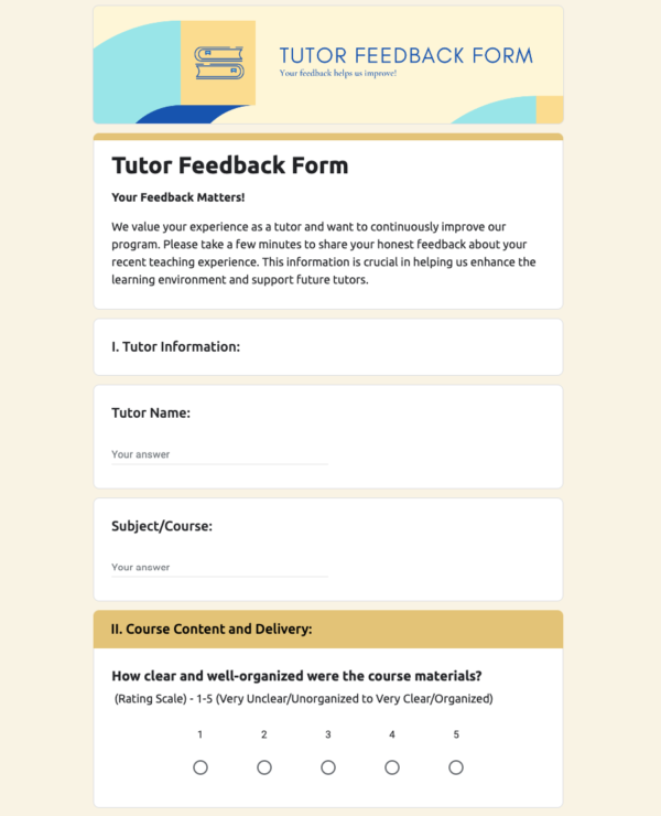 Tutor Feedback Form