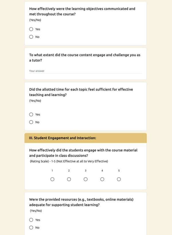 Tutor Feedback Form