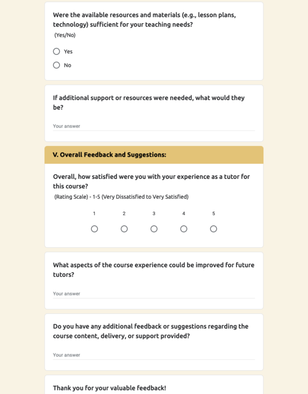 Tutor Feedback Form