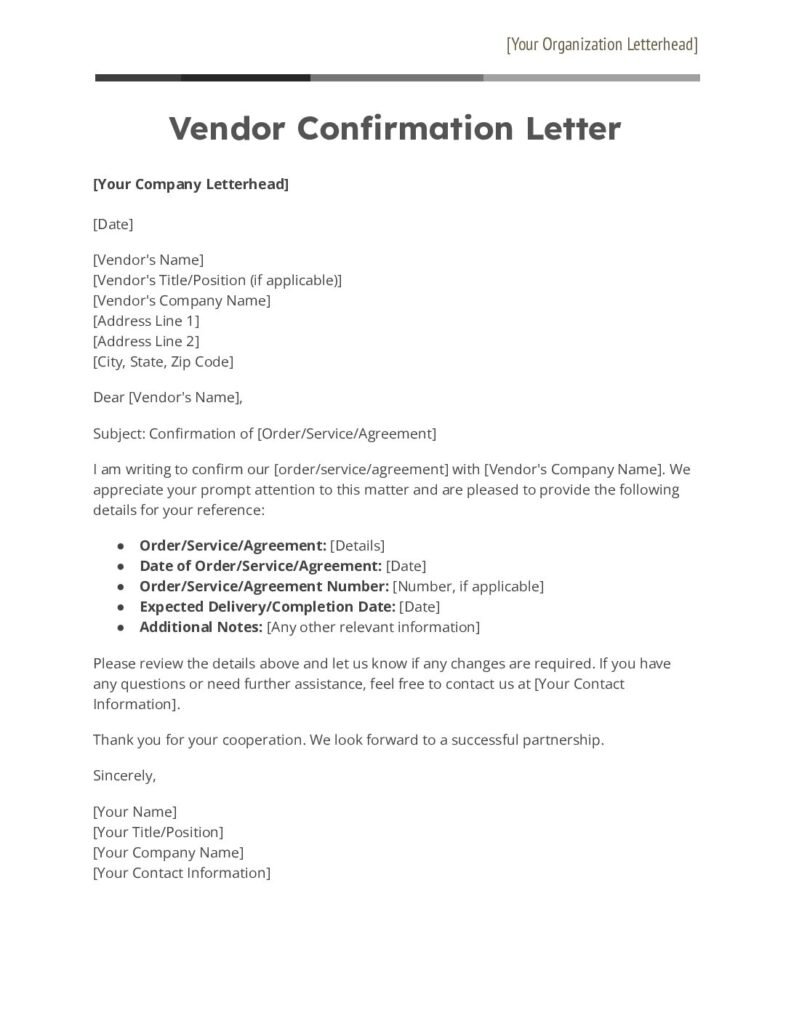 Vendor Confirmation Leter