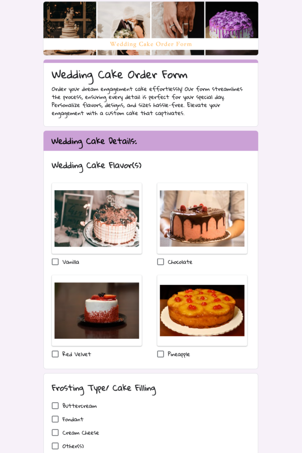 Wedding Cake Order Form