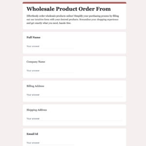 Wholesale products order form