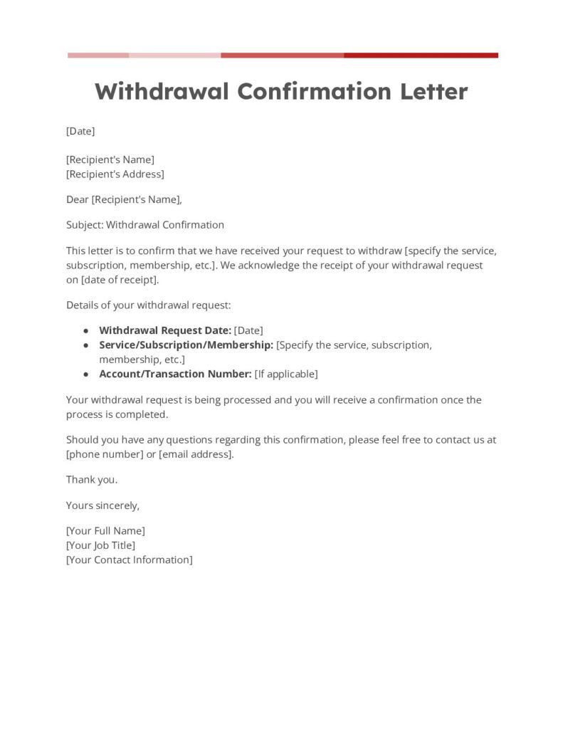 withdrawal confirmation letter