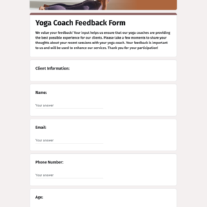 Yoga Coach Feedback Form