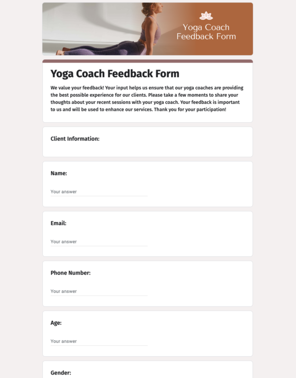 Yoga Coach Feedback Form