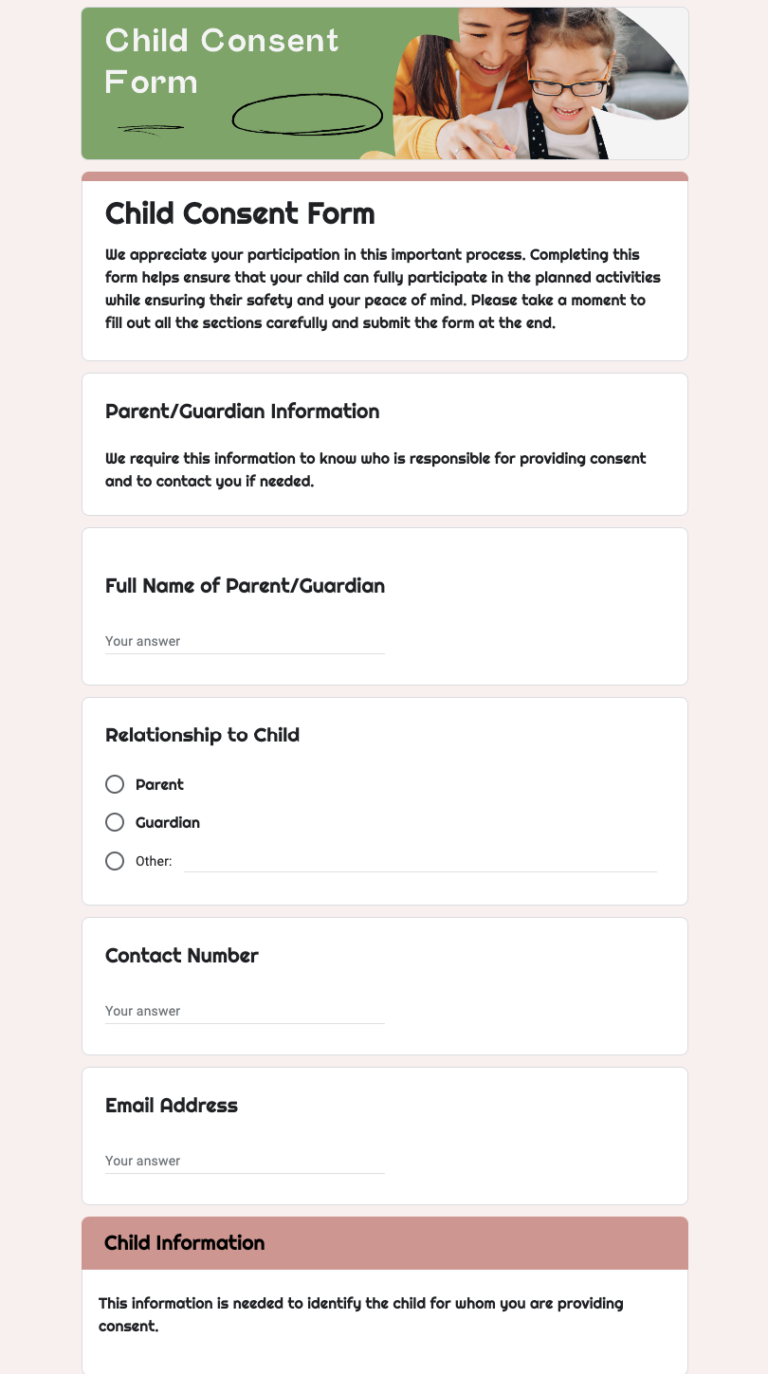 Free Child Consent Form Template in Google Forms