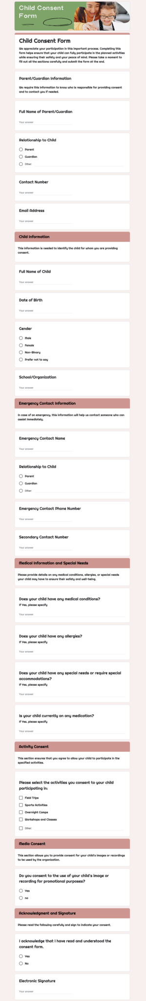Free Child Consent Form Template in Google Forms