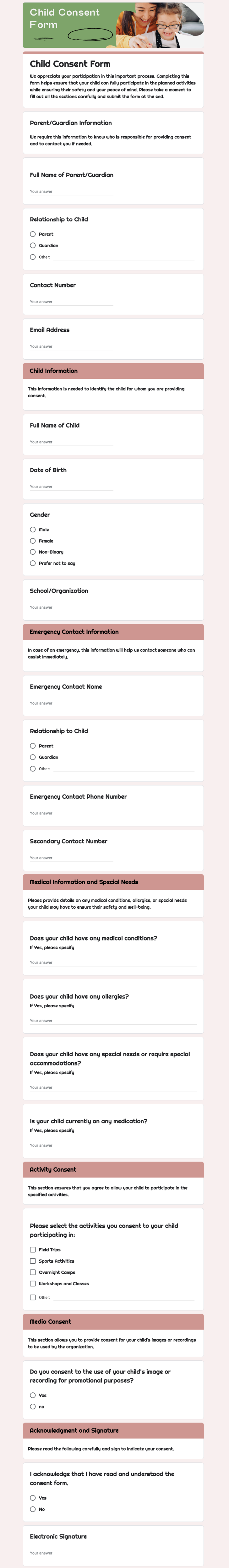 Free Child Consent Form Template in Google Forms