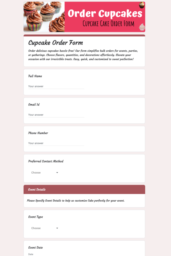 cupcake order form