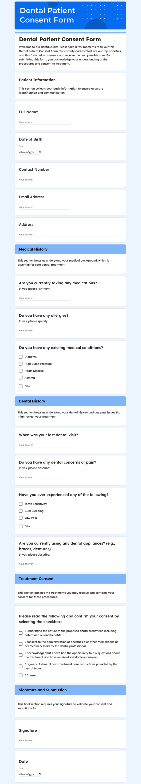 dental patient consent form template