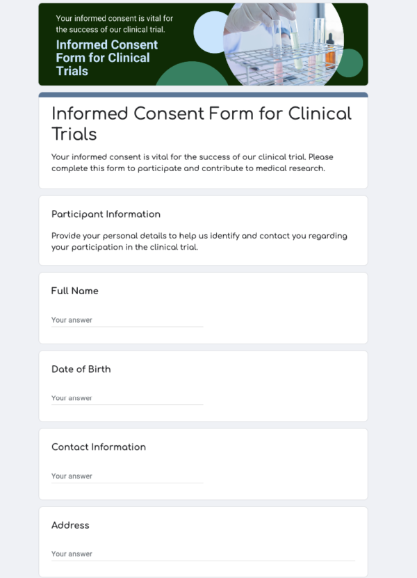 informed consent form for clinical trials