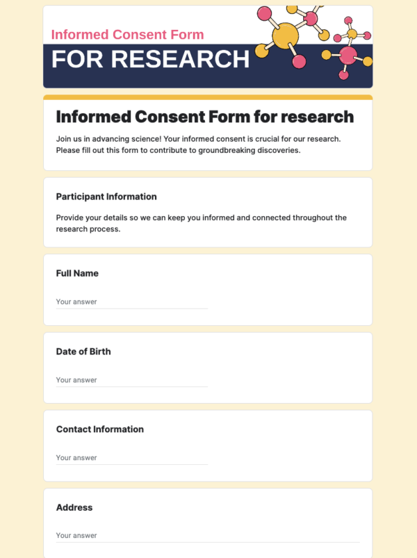 informed consent form for research