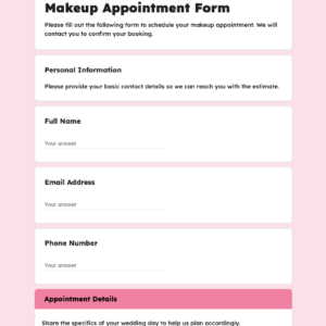 makeup appointment form