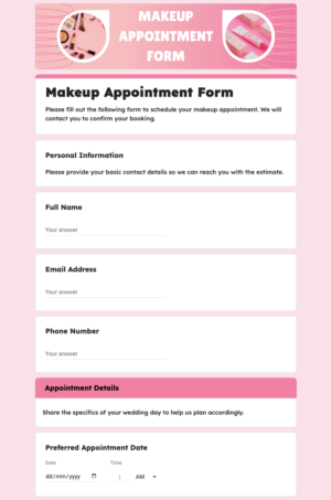 Free Makeup Appointment Form Template in Google Forms