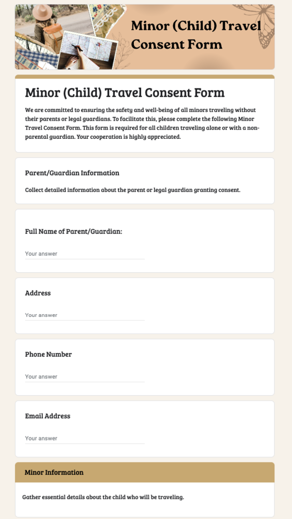 minor child travel consent form